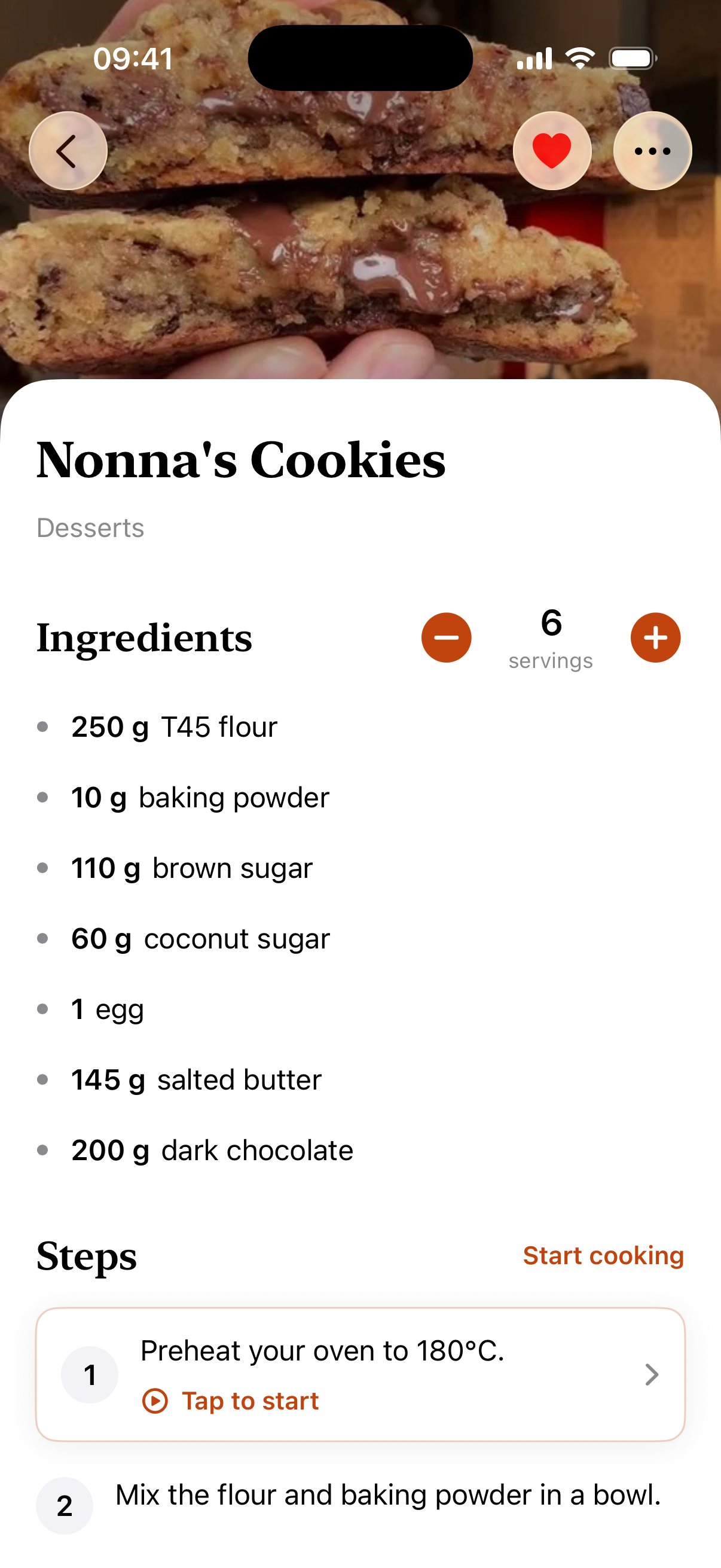Nonna recipe detail with ingredients and steps